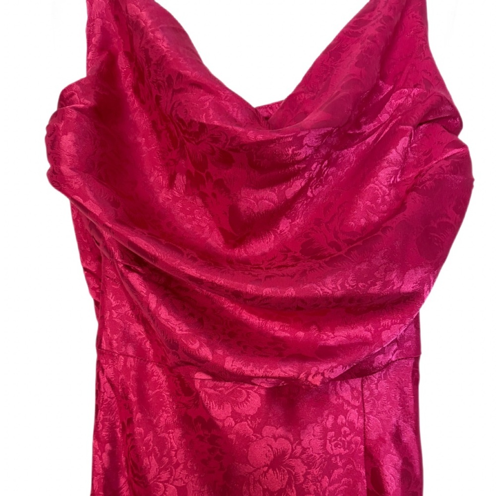 Stunning Formal Radiance Hot Pink Satin Jacquard Cowl Midi Dress, NWT, Size XS - Picture 7 of 15